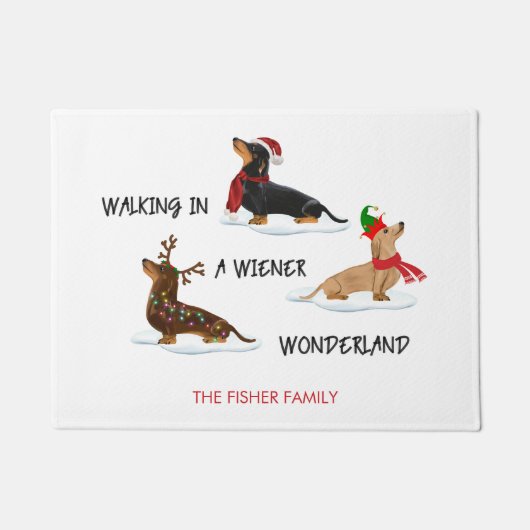 Weihnachts-Dackel Wandern in einer Dackel Wunderla Fußmatte (Vorderseite)