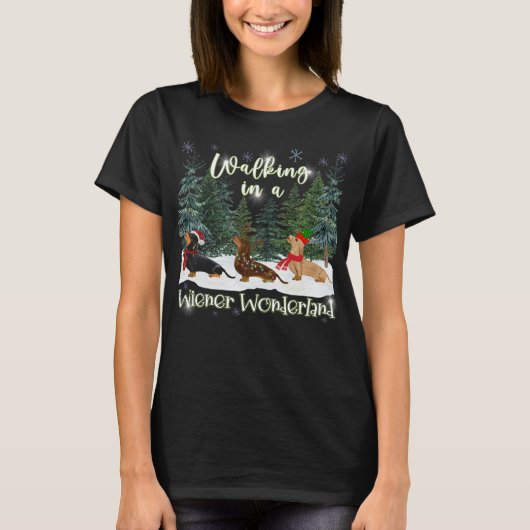 Weihnachts-Dackel Wandern in einer Dackel Wunderla T-Shirt (Vorderseite)