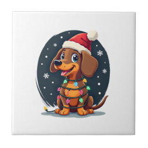 Weihnachts-Dackel Weihnachten Santa Xmas Wiener 2 Fliese