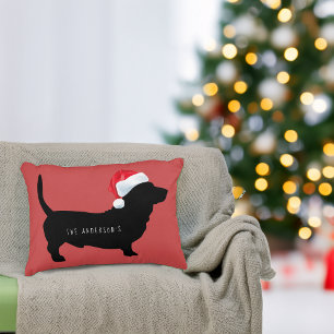 Weihnachts-Dackel-Weihnachtsmann-Mütze-Name Dekokissen
