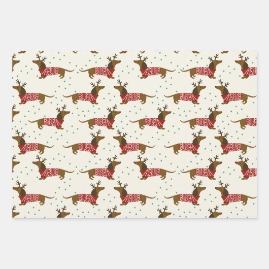 Weihnachts-Dackeln Wrapping Paper Set 3 Geschenkpapier Set (Vorderseite 2)