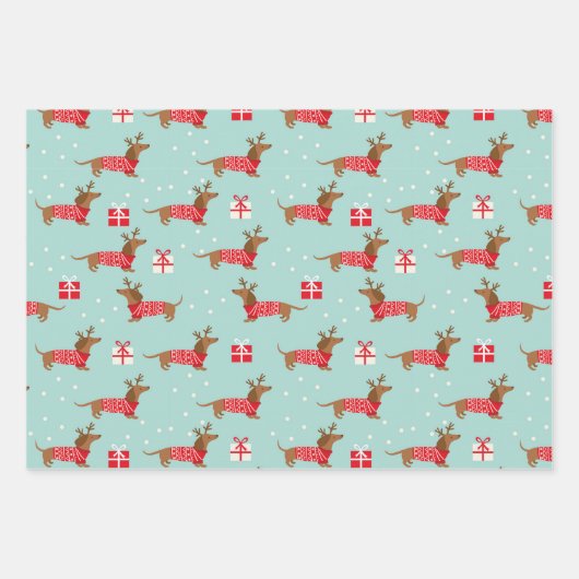 Weihnachts-Dackeln Wrapping Paper Set 3 Geschenkpapier Set (Vorderseite)