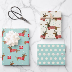 Weihnachts-Dackeln Wrapping Paper Set 3 Geschenkpapier Set