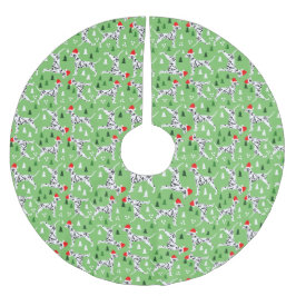 Weihnachts-Dalmatiner in Weihnachtsmannmützen Grün Polyester Weihnachtsbaumdecke
