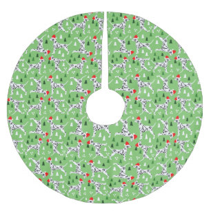 Weihnachts-Dalmatiner in Weihnachtsmannmützen Grün Polyester Weihnachtsbaumdecke