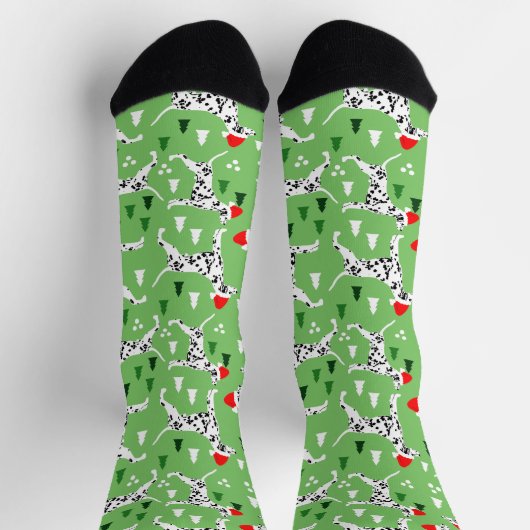 Weihnachts-Dalmatiner in Weihnachtsmannmützen Grün Socken (Oben)