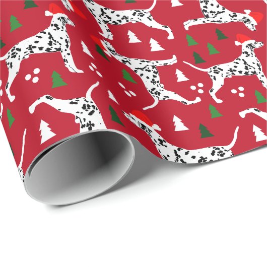 Weihnachts-Dalmatiner in Weihnachtsmannmützen Rote Geschenkpapier (Rolleneckpunkt)