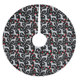 Weihnachts-Dalmatiner in Weihnachtsmannmützen Schw Polyester Weihnachtsbaumdecke