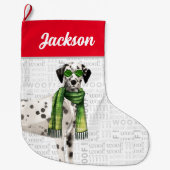 Weihnachts-Dalmatiner mit dem Namen des Hundes Großer Weihnachtsstrumpf (Vorderseite)
