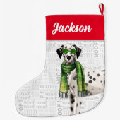 Weihnachts-Dalmatiner mit dem Namen des Hundes Großer Weihnachtsstrumpf (Rückseite)