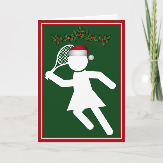 Weihnachts-DamenTennisspieler - Symbol für Tennis Feiertagskarte (Vorderseite)