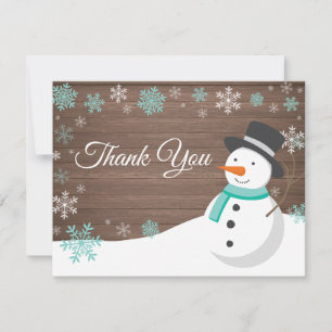 Weihnachts-Dankeskarte mit Schneemann in Aqua Dankeskarte