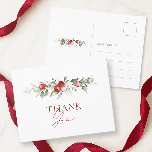 Weihnachts-Dankeskarten mit roten Beeren Postkarte