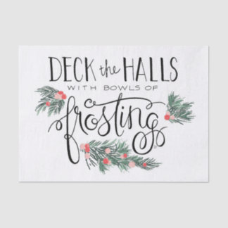 Weihnachts-Deck die Hallen mit Schüsseln des Zucke Seidenpapier