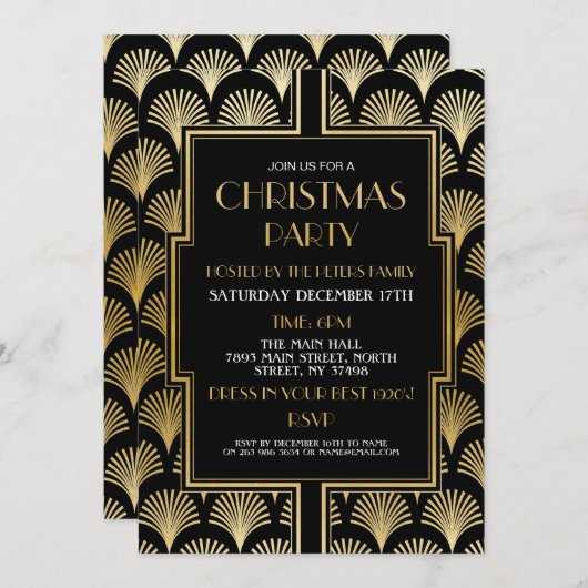 Weihnachts-Déco-Party der 1920er Jahre Gold-Fan Einladung (Vorne/Hinten)