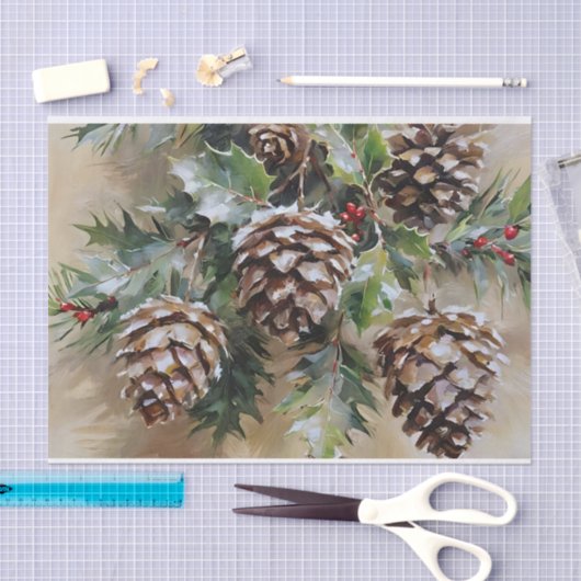 Weihnachts-Decoupage Holly und Pinecones Seidenpapier (Handwerk)