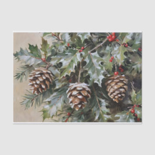 Weihnachts-Decoupage Holly und Pinecones Seidenpapier