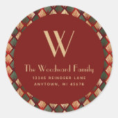 Weihnachts-Deko Pattern Burgundy Goldadresse Runder Aufkleber (Vorderseite)