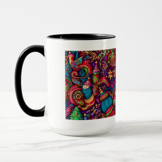 Weihnachts-Dekorative Muster Combo Tasse, 15 oz Tasse (Links)