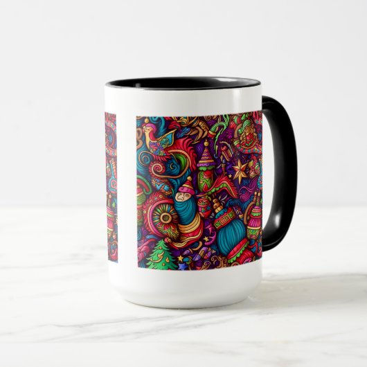 Weihnachts-Dekorative Muster Combo Tasse, 15 oz Tasse (VorderseiteRechts)