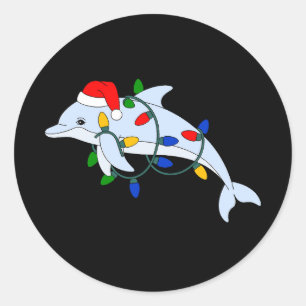 Weihnachts-Delfin-Santa-Hut-Xmas-Lichter-Ozean Runder Aufkleber