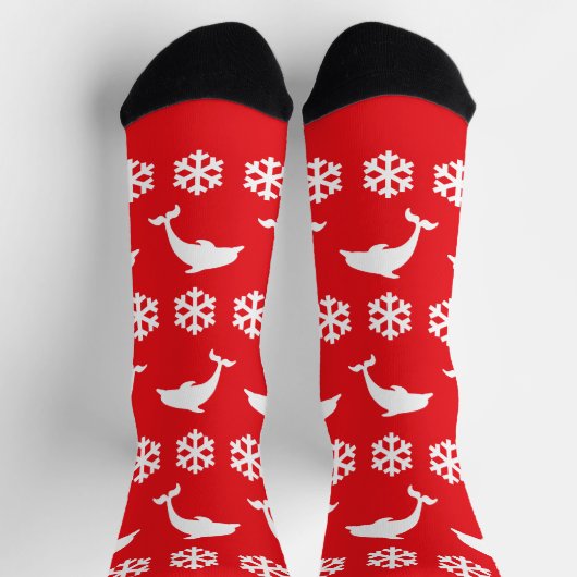 Weihnachts-Delphine und Schneeflocken Rotes Festiv Socken (Oben)