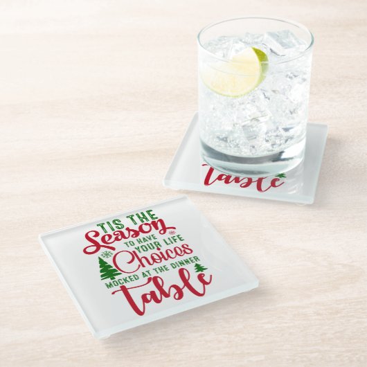 Weihnachts-Designzeit Glasuntersetzer (Schrägansicht)