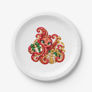Weihnachts-Dessert-Teller – Eva der Oktopus Pappteller