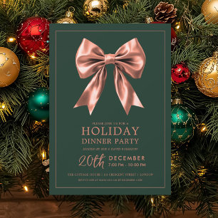 Weihnachts-Dinnerparty Rose Gold Satin-Schleife Gr Einladung