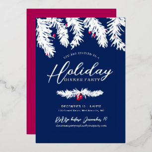 Weihnachts-Dinnerparty Silber Blau Rot Weihnachten Folieneinladung