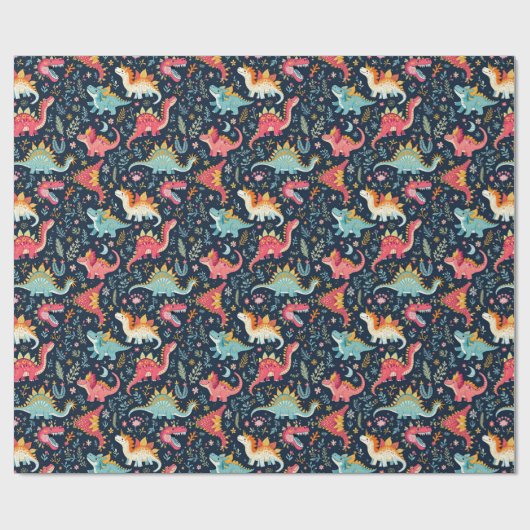 Weihnachts Dinosaur Wrapping Paper Roll Geschenkpapier (Flach)