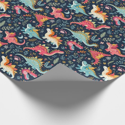 Weihnachts Dinosaur Wrapping Paper Roll Geschenkpapier (Ecke)