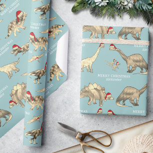 Weihnachts-Dinosaurier Benutzername Eisblau Geschenkpapier
