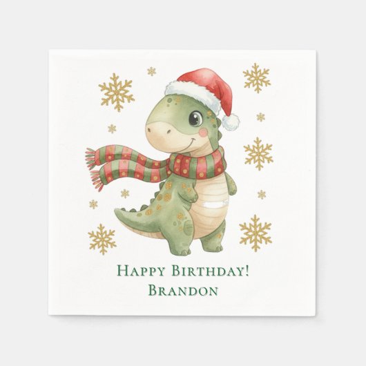 Weihnachts-Dinosaurier-Geburtstagsfeier Serviette (Vorderseite)