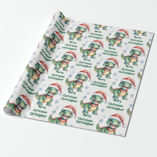 Weihnachts-Dinosaurier Geschenkpapier (Ungerollt)