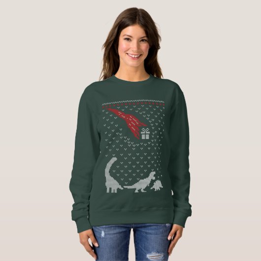 Weihnachts Dinosaurier hässlich Pullover Sweatshir (Vorne ganz)