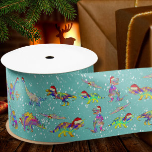 Weihnachts-Dinosaurier in Santa-Hüten Satinband