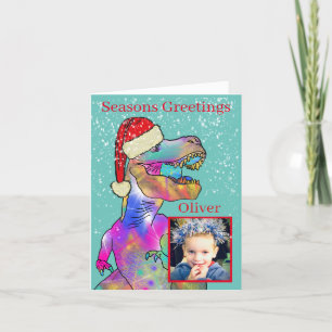 Weihnachts-Dinosaurier-Kinderfoto Feiertagskarte