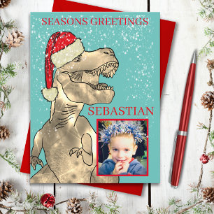 Weihnachts-Dinosaurier-Kinderfoto Feiertagspostkarte