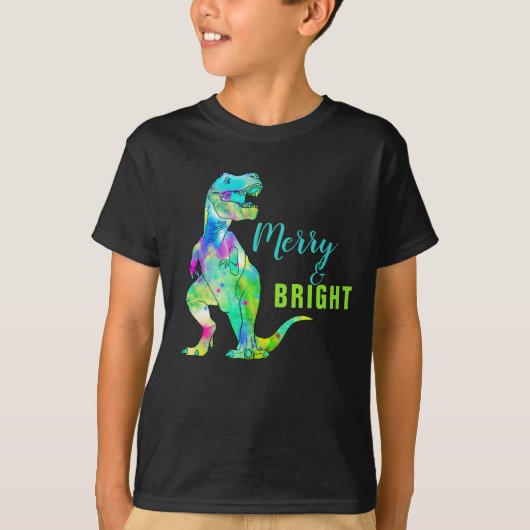Weihnachts-Dinosaurier Merry & Bright T-Rex Zitat T-Shirt (Vorderseite)