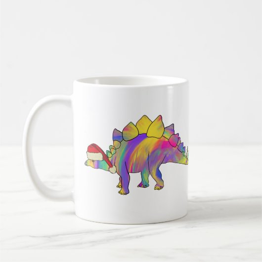 Weihnachts-Dinosaurier mit einer Weihnachtsmannmüt Kaffeetasse (Links)