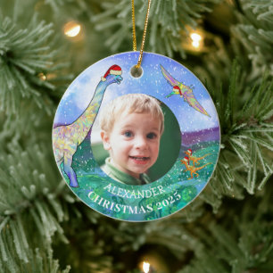 Weihnachts-Dinosaurier Personalisiertes Foto 2022 Keramik Ornament