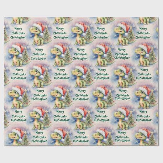 Weihnachts-Dinosaurier-Weihnachtsmannmütze Geschenkpapier (Flach)