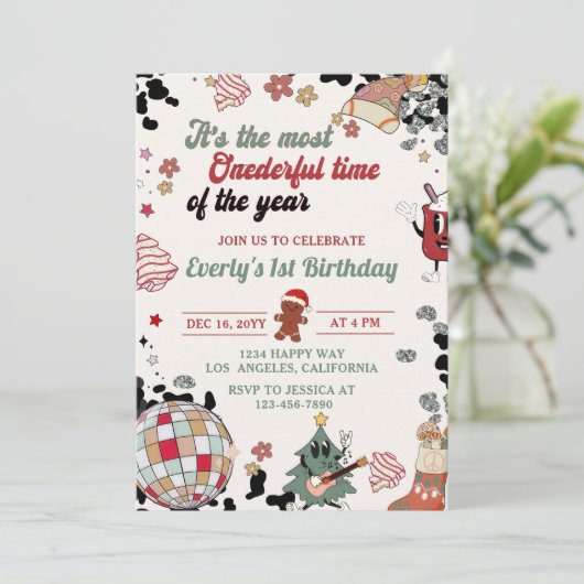 Weihnachts Disco Ball Onederday Einladung (Stehend Vorderseite)