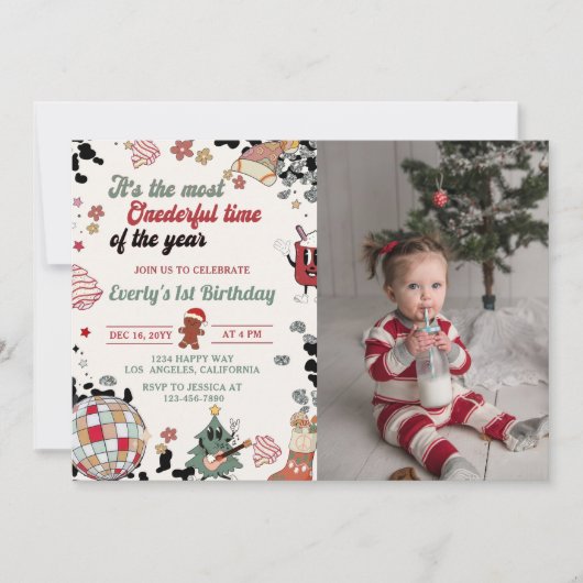 Weihnachts-Disco-Ball Onederday-Foto Einladung (Vorderseite)