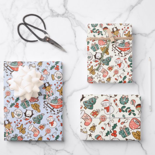 Weihnachts-Ditsy-Doodle Geschenkpapier Set (Vorderseite)