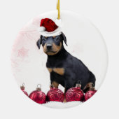 Weihnachts Doberman Welpe rund Keramik Ornament (Hinten)