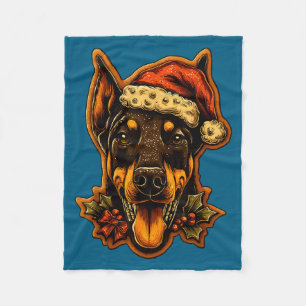 Weihnachts-Dobermann-Hund mit Santa-Hut Lebkuchen Fleecedecke