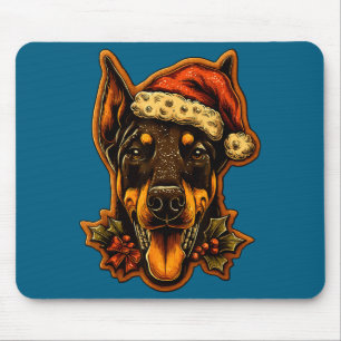 Weihnachts-Dobermann-Hund mit Santa-Hut Lebkuchen Mousepad
