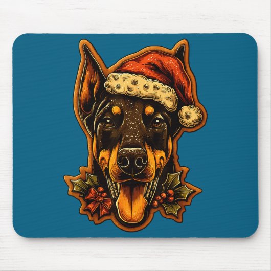 Weihnachts-Dobermann-Hund mit Santa-Hut Lebkuchen Mousepad (Vorne)